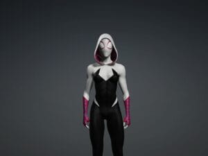 3D Spider-Gwen (Gwen Stacy) Character Model – White Black Hooded Suit, FBX/iAvatar, Rigged